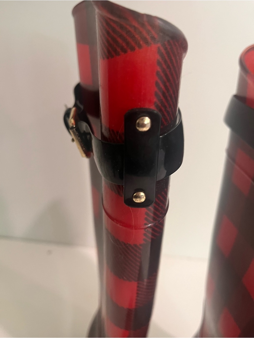 Lauren Ralph Lauren Red Black Buffalo Plaid Rain Boots Size 8 - Picture 11 of 13